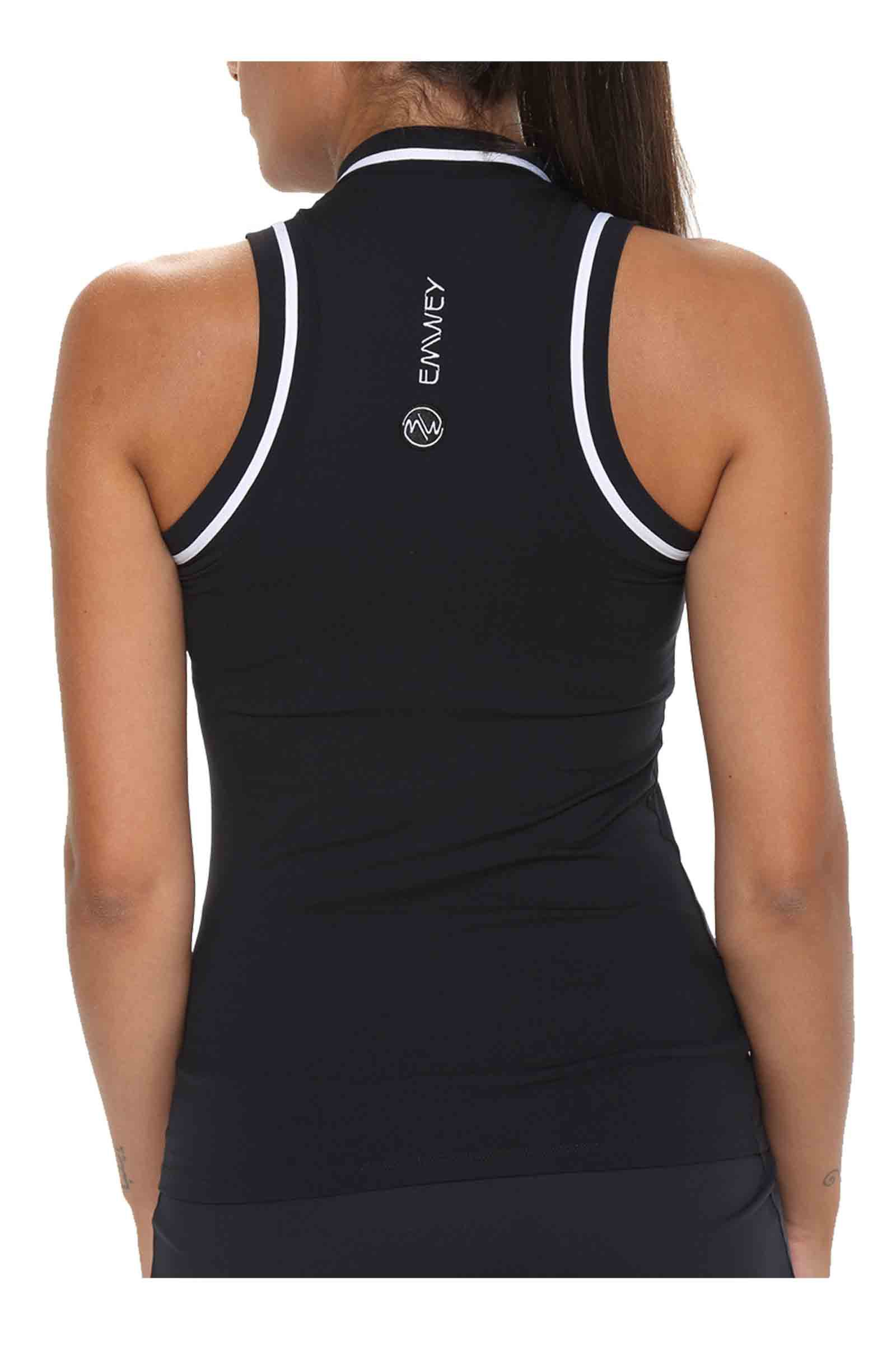 Camiseta Cuello Mao Pádel Mujer A120 Negro Emwey | Pádel y Tenis.